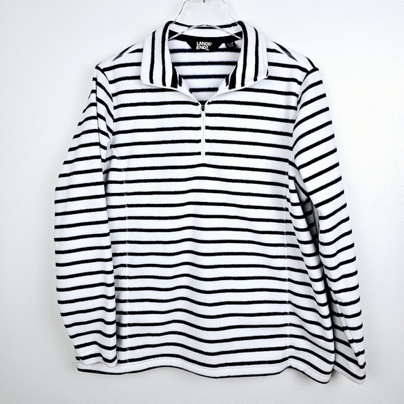 Lands' End Navy Blue & White Striped Fleece - Picture 1 of 8